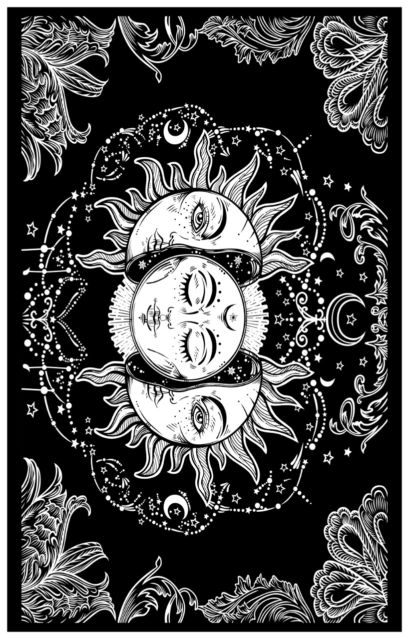 Three Face Sun Moon B/W TAPESTRY (B1046S)