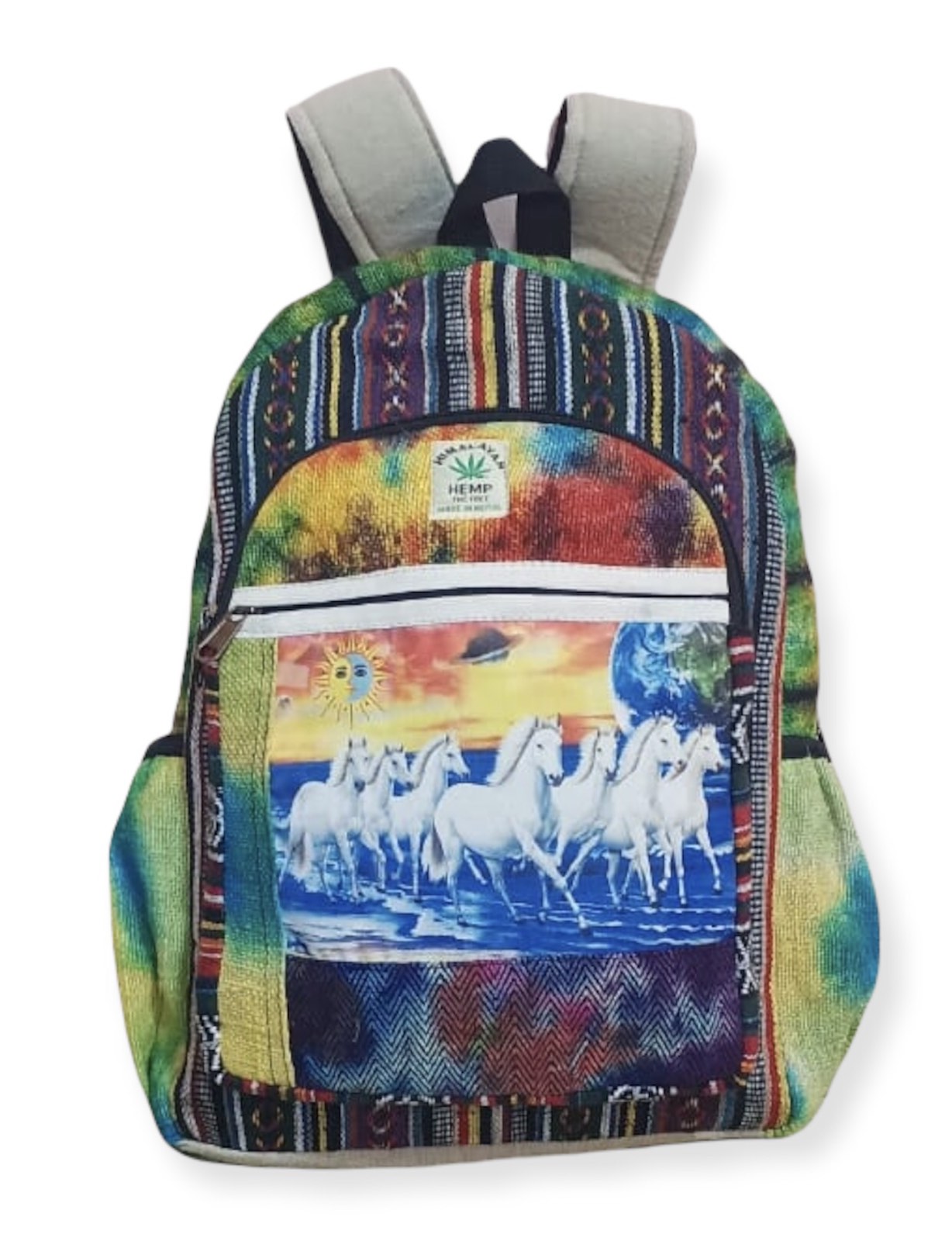 Cotton Hemp Tie Dye  patchwork Power  and success running Seven Horse  BACKPACK RIB1984 