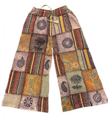 Cotton Patchwork Wide Leg Musical Palazzo Pant D1278