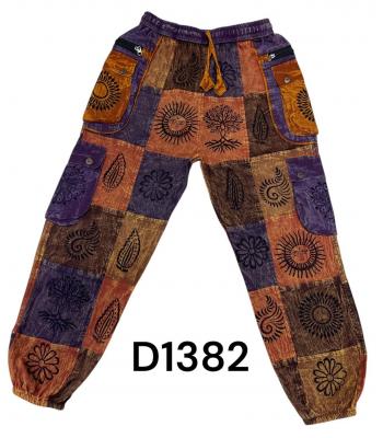 Cotton Patchwork Block Print Purple Mountain Festival Pant D1382
