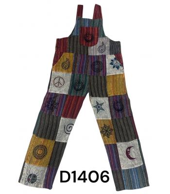 Cotton Multi Artwork Patch Embroidery Peace Jumpsuit Overall D1406