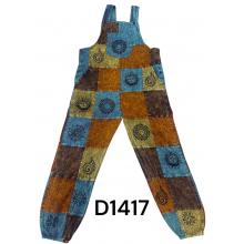 Cotton Teal Brown Patch Block Print Himalaya Festive Overall D1417