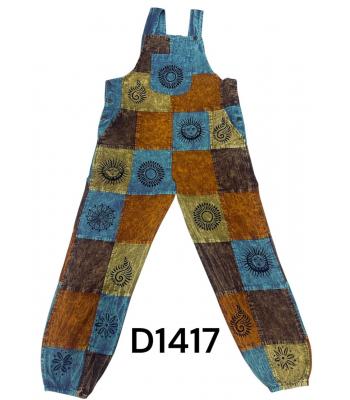 Cotton Teal Brown Patch Block Print Himalaya Festive Overall D1417