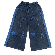 Cotton Artwork Flower Embroidery Wide Leg Cali Pant D1477