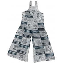 Cotton Grey Multi Razor Patchwork Block Print Festival Jumpsuit Overall D1484