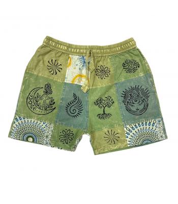 Cotton Multi Green Patchwork Block Print Arizona Short  D1547