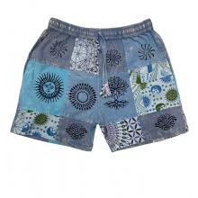 Cotton Blue Multi Patchwork Block Print Sky Short  D1551