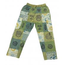 Cotton Multi Green Patchwork Block Print Arizona Pants  D1553