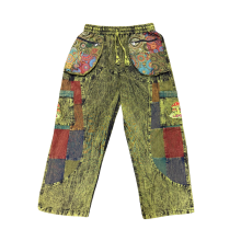 Cotton Multi Color Patchwork Zip and Box Pocket Jungle Mushroom Pant DT126