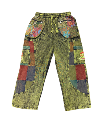 Cotton Multi Color Patchwork Zip and Box Pocket Jungle Mushroom Pant DT126 
