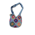 Cotton Crochet Square Pattern Blue Tote  Bag  DT25814B