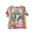 Cotton Vintage Feed Sack Horse Half Sleeve Floral V Neck Top KTF26226