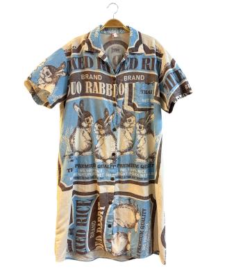 Cotton Vintage Feed Sack Rabbit Button Down Half Slv Cardigan Shirts  KTF26247