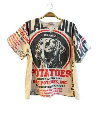 Cotton Vintage Feed Sack Dog  BJ  Potatoes Half Slv Top  KTF26223