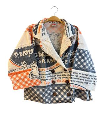 Cotton Vintage Feed Sack Border Ice Cream Blazer Jacket KTF26232