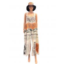 Cotton Vintage Feed Sack Sun Flowers Overall Jumpsuit  KTF26245