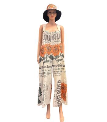 Cotton Vintage Feed Sack Sun Flowers Overall Jumpsuit  KTF26245