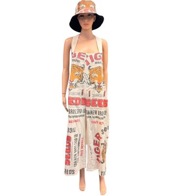 Cotton Vintage Feed Sack Tiger Overall Jumpsuit  KTF26246