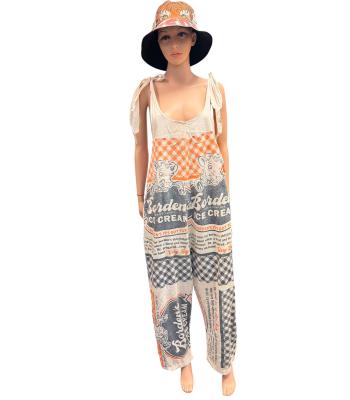 Cotton Vintage Feed Sack Borden Ice Cream Overall Jumpsuit KTF26248
