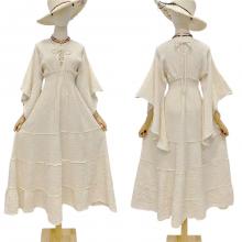 Cotton Comfy Bell Sleeve Long Tie Knot Ombre Dress KTK26300