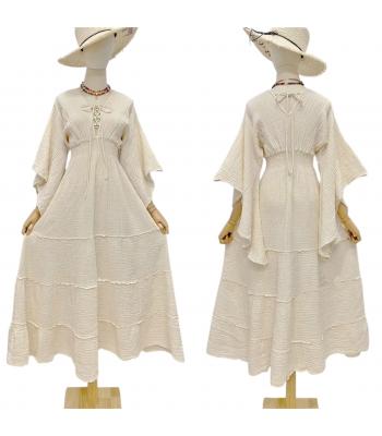 Cotton Comfy Bell Sleeve Long Tie Knot Ombre Dress KTK26300