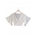 Cotton V Neck Bell sleeve Crop Top  KTK26306