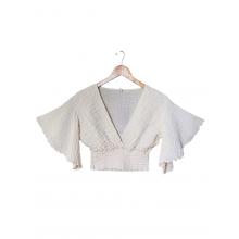 Cotton V Neck Bell sleeve Crop Top  KTK26306