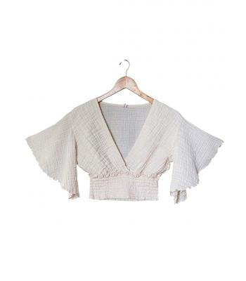 Cotton V Neck Bell sleeve Crop Top  KTK26306