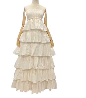 Cotton Smocked Crinkled Ruffle Layers Maxi Dress KTK26311