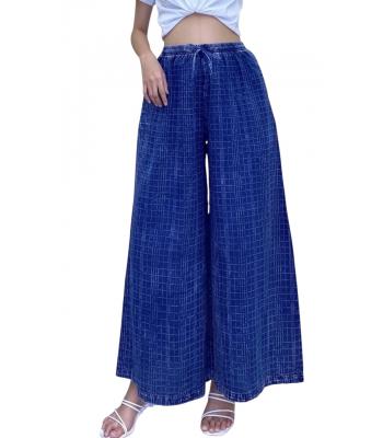 Cotton Stonewash Blue Sea Wide Leg palazzo Pant KTK26322