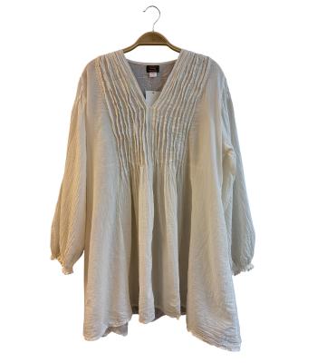 Cotton Boho V neck Bishop Sleeve Flowy Vintage Tunic KTK26329