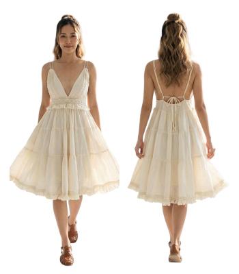 Cotton Crochet Spaghetti Strap Lace Dress   KTK26333