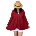 Cotton Button Maroon 3/4  Slv Cardigan Shirt KTX2562