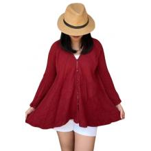 Cotton Button Maroon 3/4  Slv Cardigan Shirt KTX2562