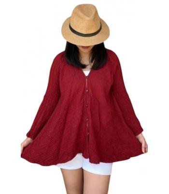 Cotton Button Maroon 3/4  Slv Cardigan Shirt KTX2562