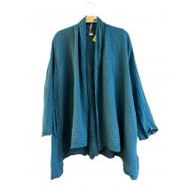 Cotton Crinkle Teal Open Front Short Cardigan KTX2566