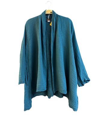 Cotton Crinkle Teal Open Front Short Cardigan KTX2566