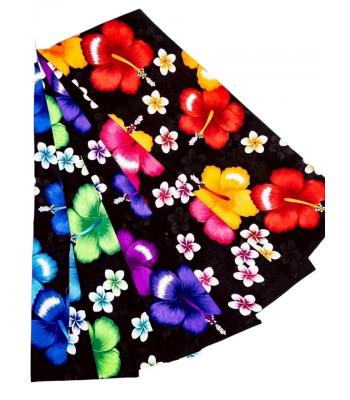 Rayon Black Hibiscus Floral Bach Sarong KTY524