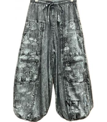 Cotton Stonewashed Balloon Black and white Mushroom Festival Pant NT12
