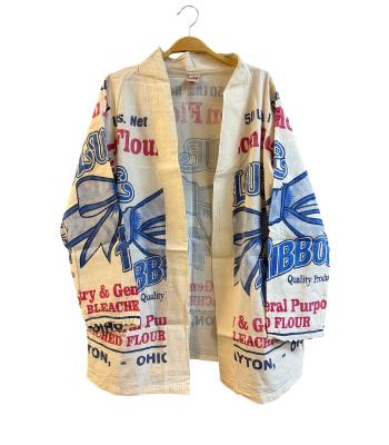 Cotton Vintage Feed Sack Dayton Blue Ribbon Cardigan Jacket KTF26235