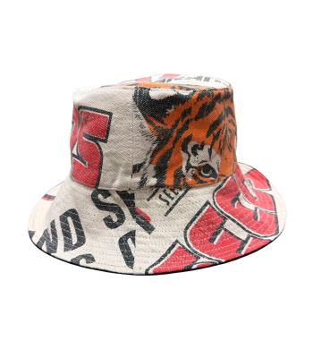 Cotton Vintage Feed Sack Tiger Bucket Hat KTF26251