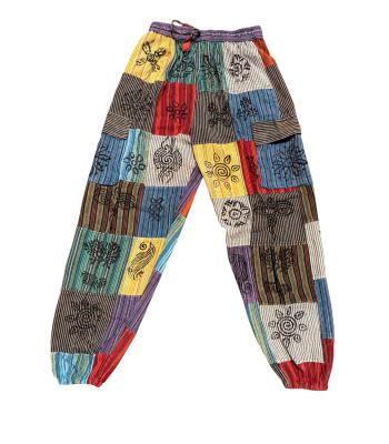 Cotton Multi Patch Block Print Cargo box pocket Drawstring Bottom Closer Yoga Pant (D407)