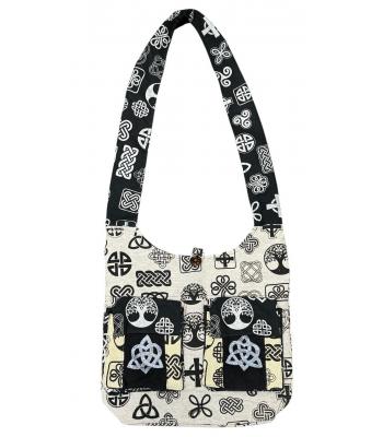 Cotton Black & White Side Pocket Celtic Festival Bag R26026