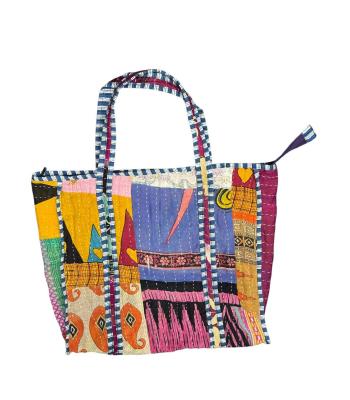 Cotton Multicolor Kantha Boho Shopping Bag  R26033