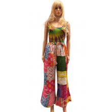 Cotton Multi Color Patchwork Quilted Kantha Wide Leg Pant R26073