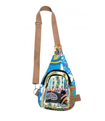 Cotton Blue Multi Color Patchwork Kantha Crossbody Side Bag R26083