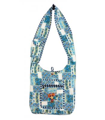 Cotton  Kantha  Multi Patch Print Blue Sky Bag R26090