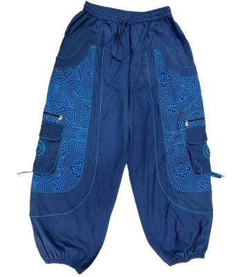 Cotton Heavy Shayma Zip Swirl Emb Pocket  Blue Boho Pant RB15