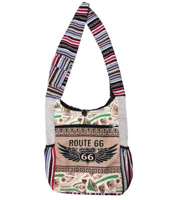 Cotton Multi Color Patchwork Mushroom Route 66 Bag RIB25878