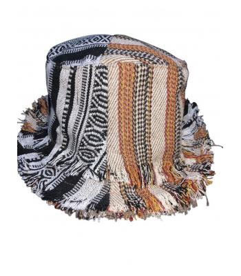 Cotton B/W Multi Two Layers Fringe Bucket Sun Hat RIB25887
